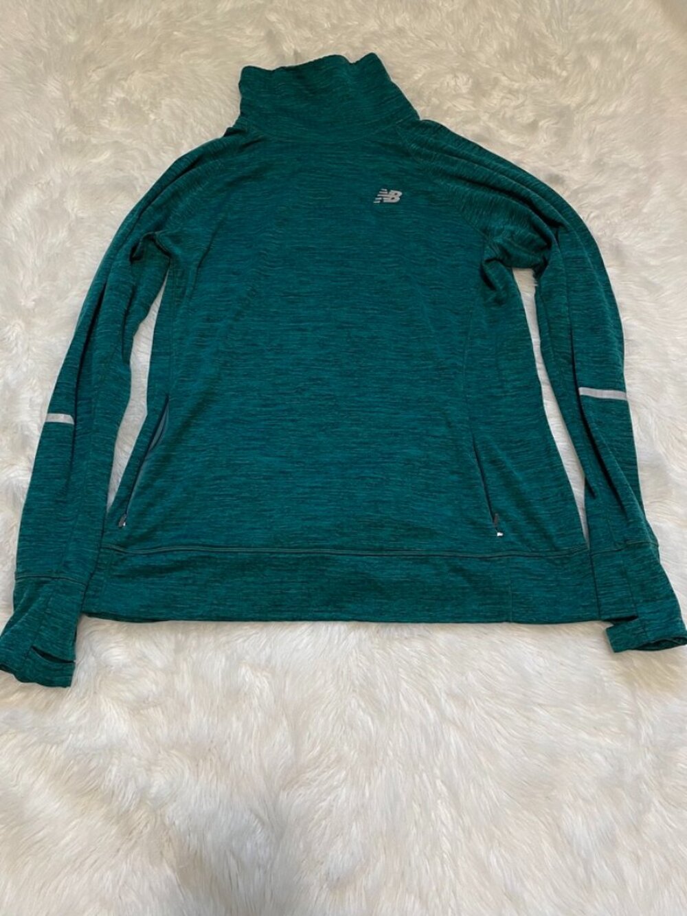 New Balance Heat Pullover Deep Jade Heather Performance Mock Neck Pullover Large